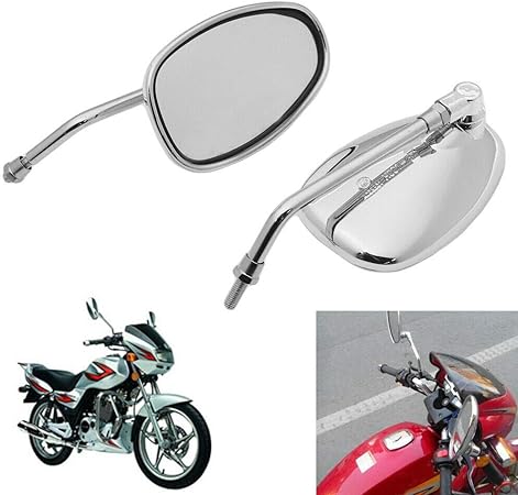 Amazon バイクミラー オートバイミラー 左右セット 10mm 正ネジ メッキ シルバー色 調節可能 カワサキ ホンダ 汎用 新品 ミラー 車 バイク