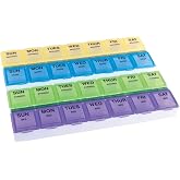 Ezy Dose Weekly 7-Day, 4x/Day Pill Organizer, Rounded Base, Large | Multi-Color Daily Pill Case, Medicine Planner, Vitamin Organizer, Supplement and Fish Oil Container, BPA Free
