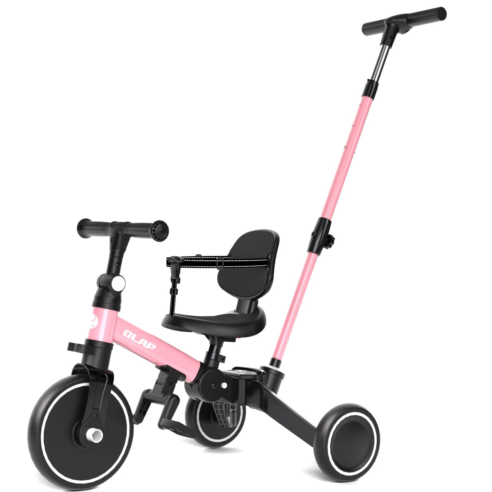 Photo 1 of Glaf Tricycle for Toddlers 1-3 Toddler Bike with Push Handle 2-4 Years Baby Bike Toy for 1 Year Old Boys and Girls Balance Bike with Removable Pedal, Backrest, Adjustable Seat, Gifts (Pink