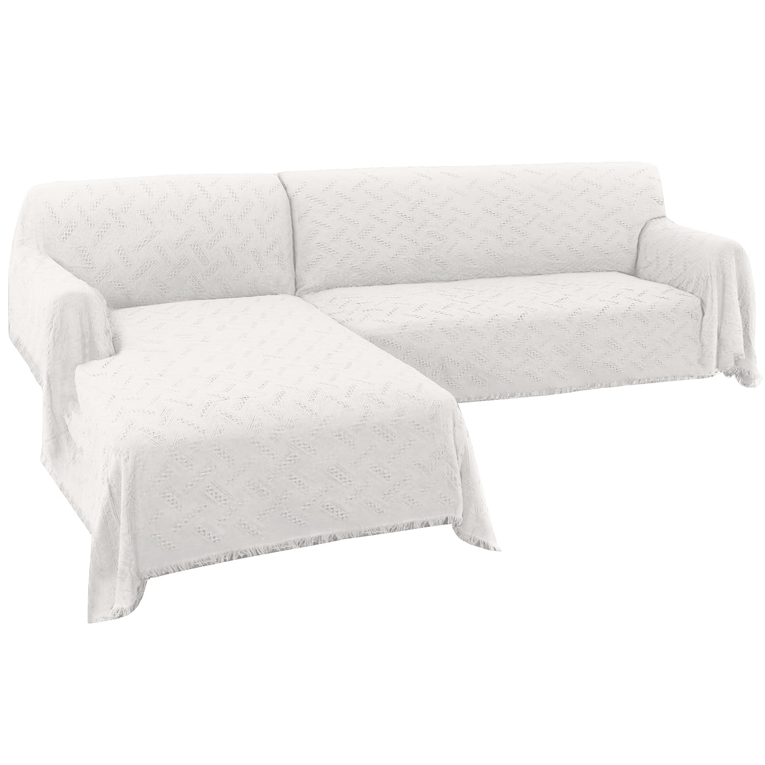 Photo 1 of Turquoize Sectional Couch Covers L Shape Couch Cover Sectional Sofa Cover Washable 2 Pieces Couch Covers for Sectional Sofa Feature Geometrical Woven Jacquard Fabric (Chaise/3 Seats, White)