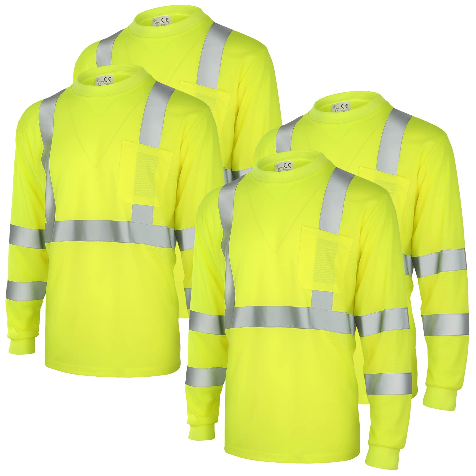 Photo 1 of Amylove 4 Pcs Long Sleeve Safety Shirt High Visibility Reflective Construction Work Shirts for Men Women (L,Yellow)
