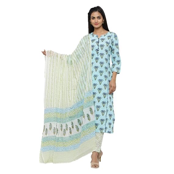 Women's Cotton Printed Straight Kurta Pant & Dupatta Set