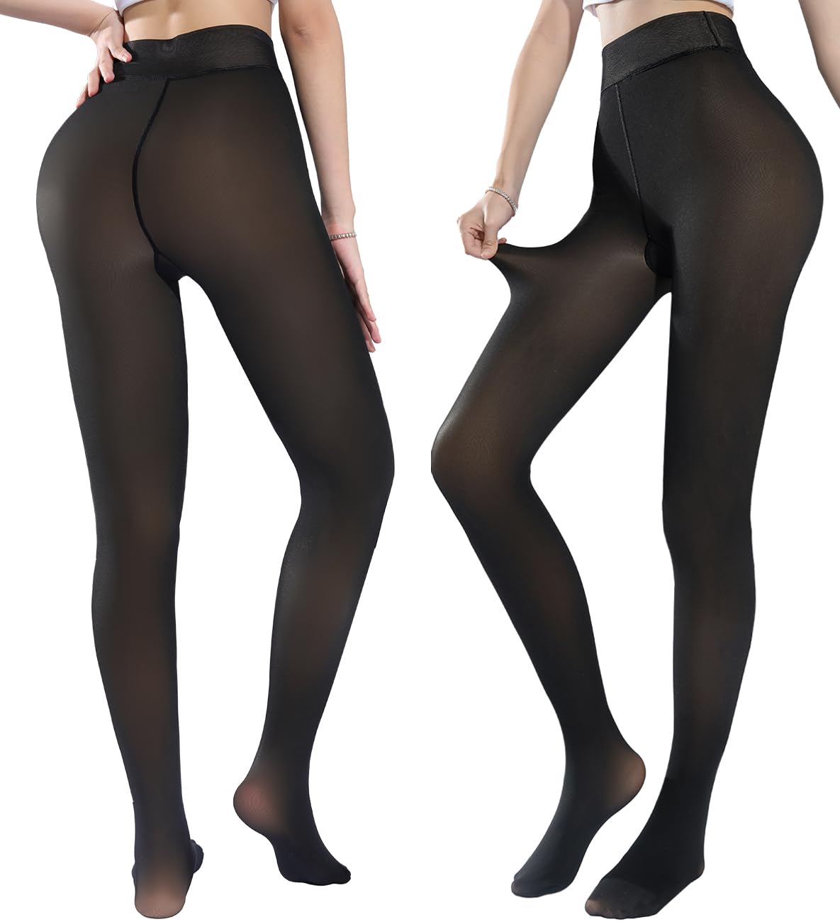 Photo 1 of  1 pair Fleece Lined Tights for Women – Warm Thermal Winter Tights, Translucent Sheer Fleece Leggings with Flawless Fit
