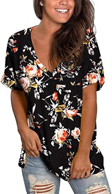 women's v neck printed t shirts