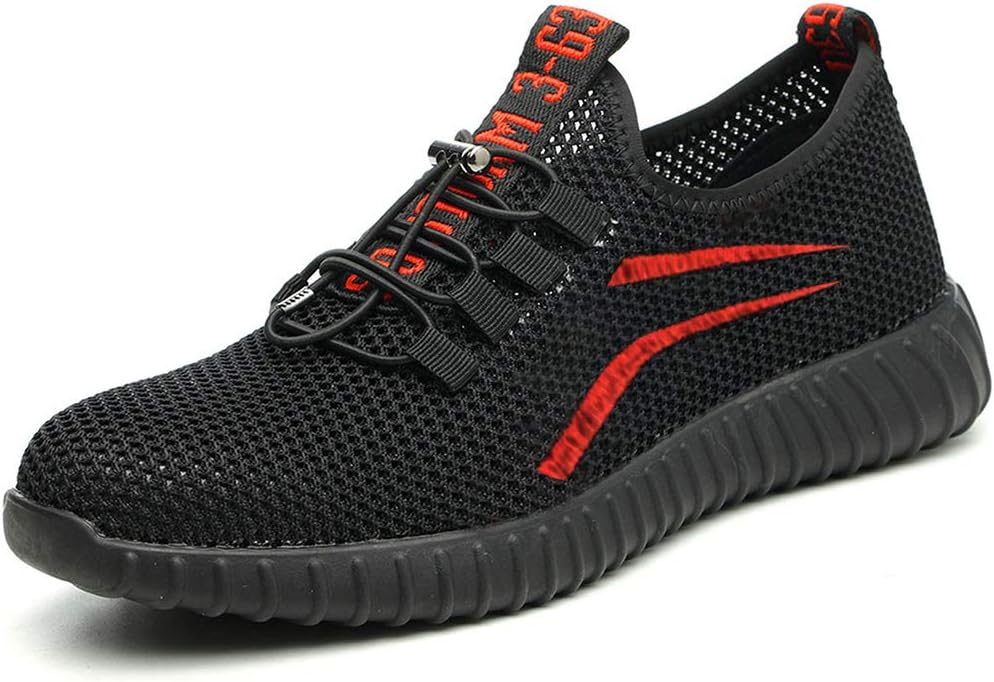 SUADEEX Womens Mens Safety Trainers Steel Toe Cap Work Shoes Breathable Lightweight Non Slip Sport Hiker Protective Midsole Black Sneaker