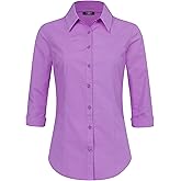 Made By Johnny MBJ Women's Solide 3/4 Sleeve Stretchy Button Down Collared Office Formal Casua Blouse (S~3XL)
