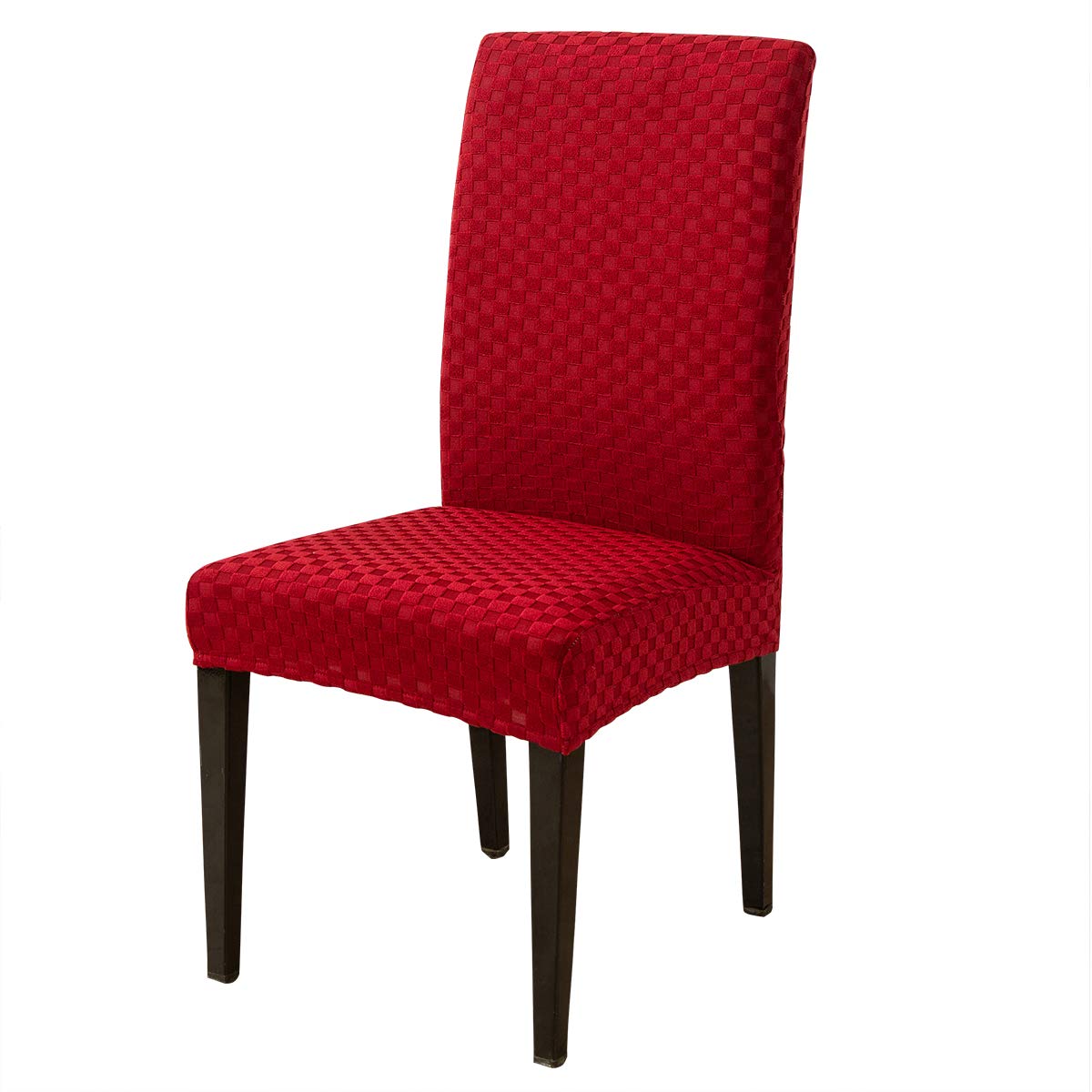 ele ELEOPTION Stretch Jacquard Chair Covers for Dining Chairs Removable Washable Dining Chair Covers Spandex Elastic Chair Slipcovers for Dining Room, Hotel, Kitchen, Ceremony (Burgundy, 1 piece)
