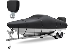 APXL Boat Cover 16-18.5 ft, Upgraded 1800D Boat Cover, 6000Pa Waterproof Heavy Duty Boat Covers with Motor Cover Fits BassBoat, V-Hull Tri-Hull Boat, Runabout Bowrider, 16' 17' 18' 18.5', Black
