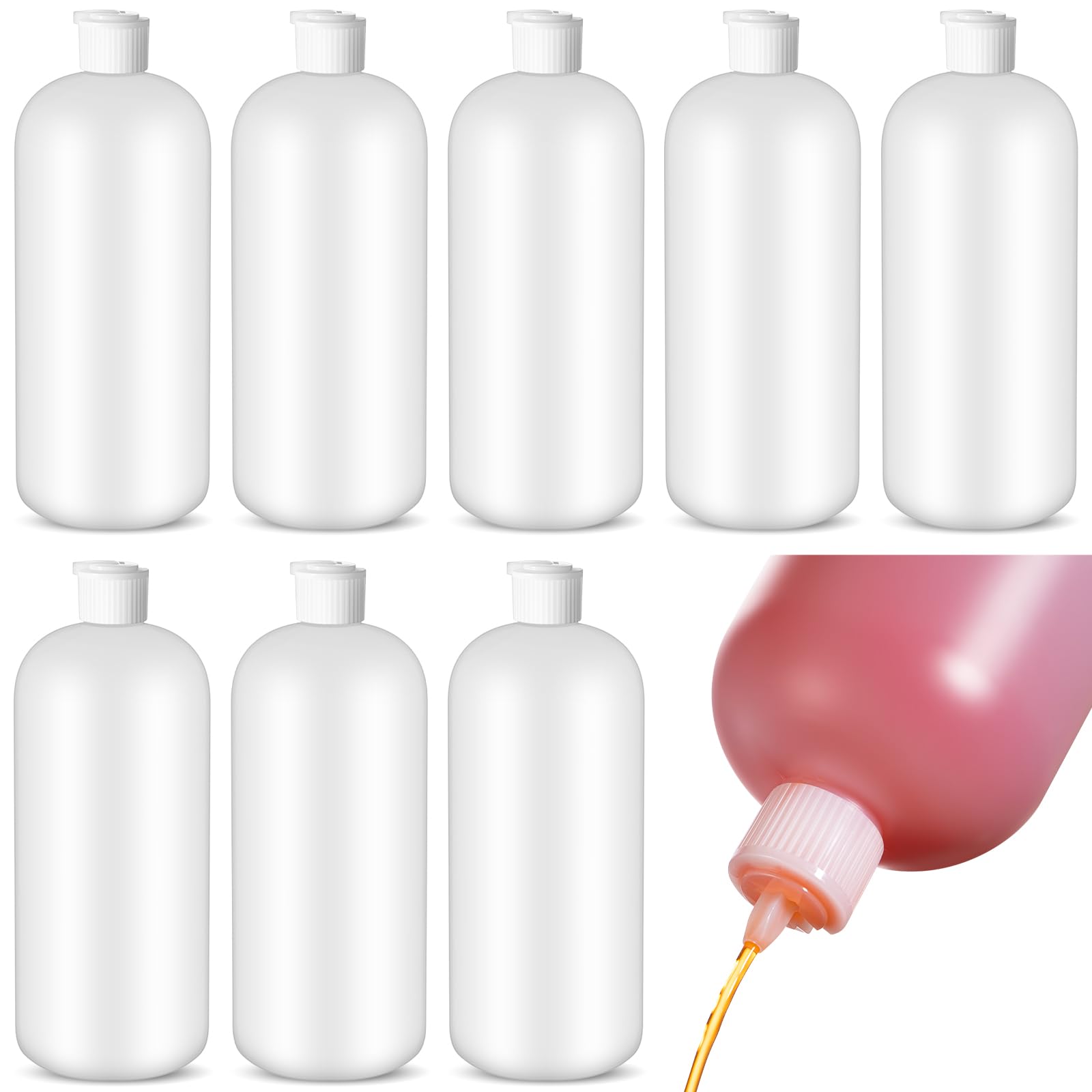 Photo 1 of Tioncy 8 Pcs Flip Top Plastic Squeeze Bottles - 32 oz Squeeze Bottle with Dispenser Caps for Shampoo, Body Wash, Sauce and More, Natural White