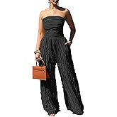 Tcremisa Women's Sexy Strapless Tube Jumpsuit Flowy Sleeveless Off Shoulder Wide Leg One Piece Ruffle Jumpsuits