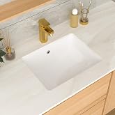 GhomeG Undermount Bathroom Sink 18x14x8 Inch White Rectangle | Ceramic Vessel Sink with Overflow Compact Undercounter Vanity Lavatory for Bathroom