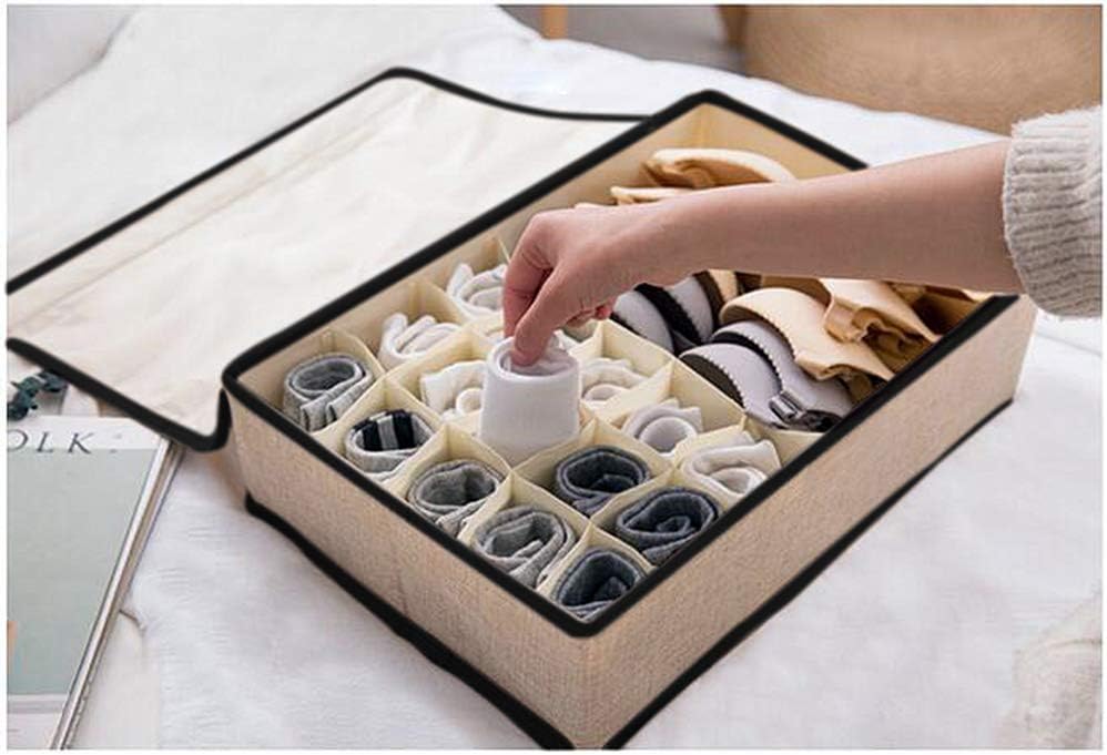 Eacolle Storage Box with Lid Cloth Organizer Foldable Storage Bins for Underwear, Bras, Socks, Ties (Beige)