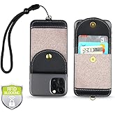 Cell Phone Wallet for Back of Phone with Wrist Strap, Stick On Wallet Credit Card ID Holder with RFID Protection Compatible with iPhone, Galaxy & Most Smartphones and Cases