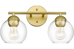 Emak 2-Light Gold Bathroom Light Fixtures Over Mirror, Globe Bathroom Vanity Light with Clear Glass Shades and Gold Finish, VL114-GD-2