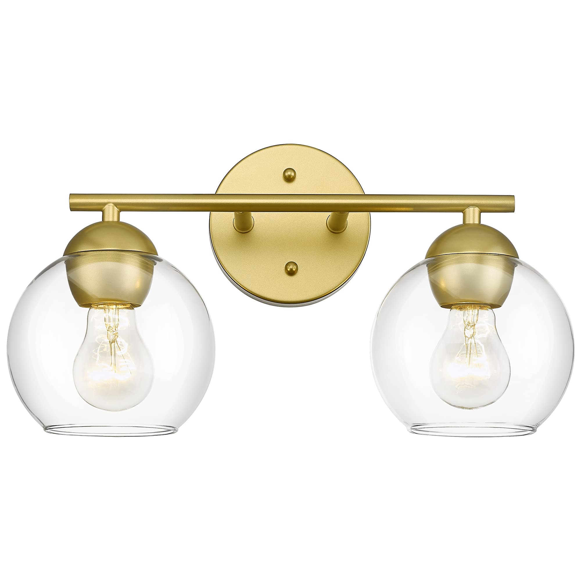 Photo 1 of Emak 2-Light Gold Bathroom Light Fixtures Over Mirror, Globe Bathroom Vanity Light with Clear Glass Shades and Gold Finish, VL114-GD-2