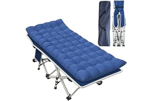 GETOVIN Cot Camping Cot with Thick Pad Cots for Sleeping Camping Bed Folding Cot 450LBS(Max Load) Comfortable Double Layer Oxford Heavy Duty with Carry Bag for Home Outdoor Travel