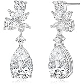 EAMTI Teardrop Wedding Earrings for Women Cubic Zirconia Dangle Bridal Earrings 925 Sterling Silver Post Pear Cut Earring for Prom Bridesmaid