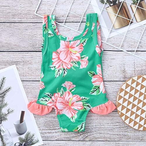Jshuang Girls Swimsuit Flower Floral Print One Piece Bikini Beach Straps Swimwear Set Suitable for Age 1 to 5 Years