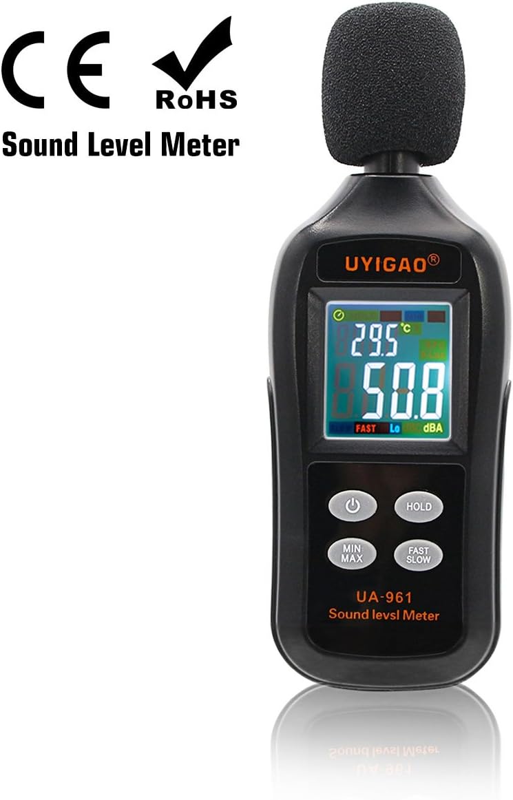 Digital Sound Level Meter, UYIGAO Mini Sound Measurement Testing Audio Noise Decibel,35dBA~135dBA Max/Min/Hold Mode with Auto LCD Screen Display