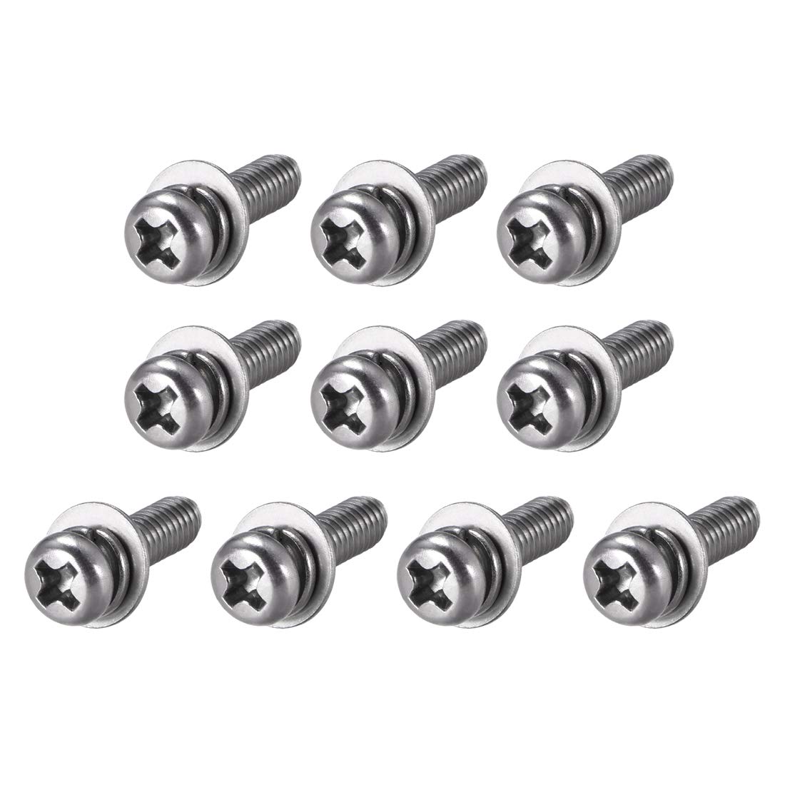 sourcing map M4 x 14mm Stainless Steel Phillips Pan Head Machine Screws Bolts Combine with Spring Washer and Plain Washers 10pcs