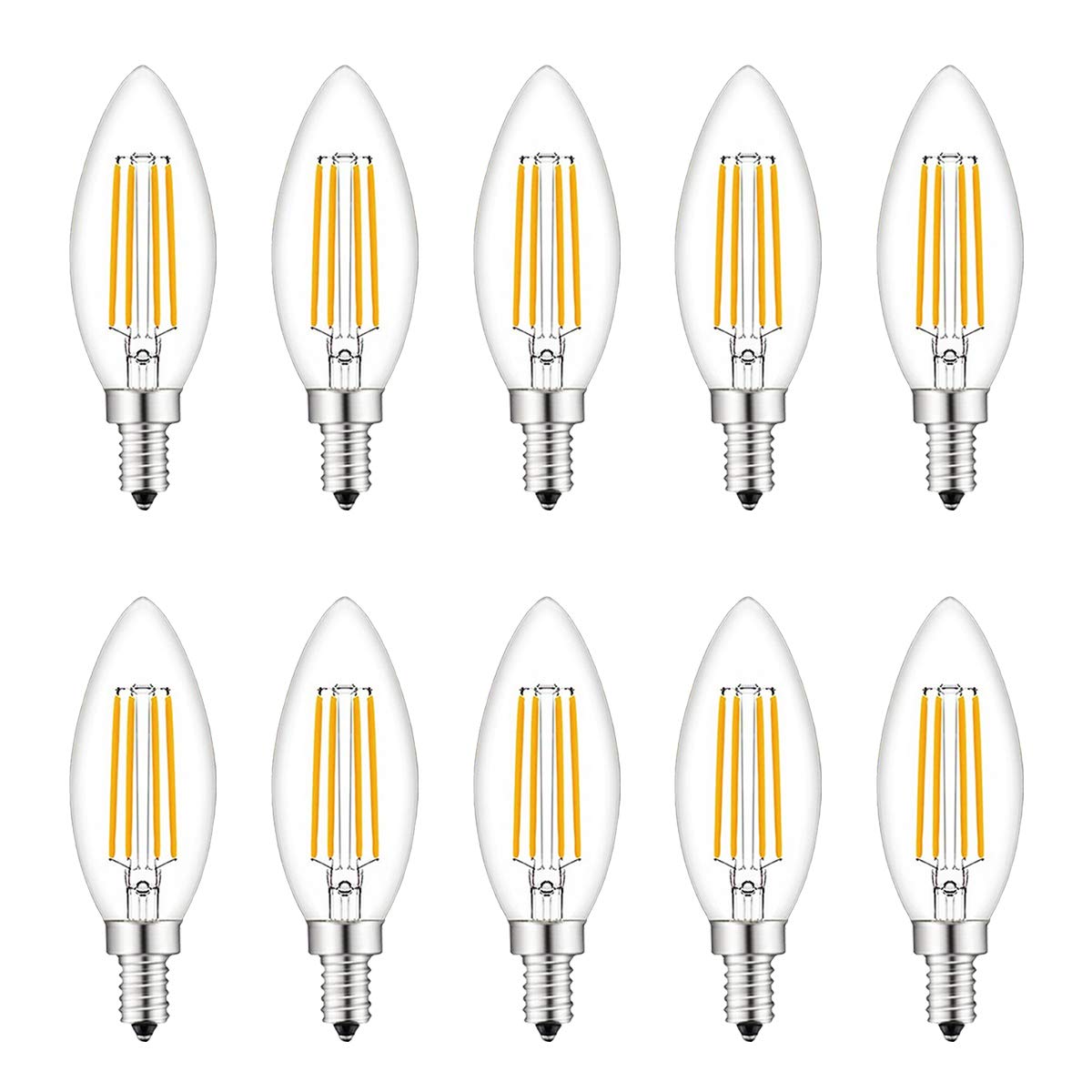 B4U LED Bulbs E14 Dimmable, Pack of 10 Small Screw Candle Bulbs, 4W = 40W Clear Edison Screw in Bulb, Warm White 2700K