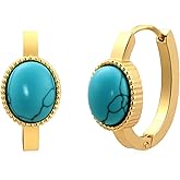 Watforsh 14K Plated Gold Chunky Turquoise Huggie Hoop Earrings for Women Boho Style Gemstone Earrings