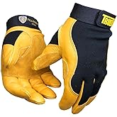 John Tillman and Co Large Black and Gold TrueFit Cowhide and Spandex Full Finger Mechanics Gloves with ElasticHook and Loop Cuff