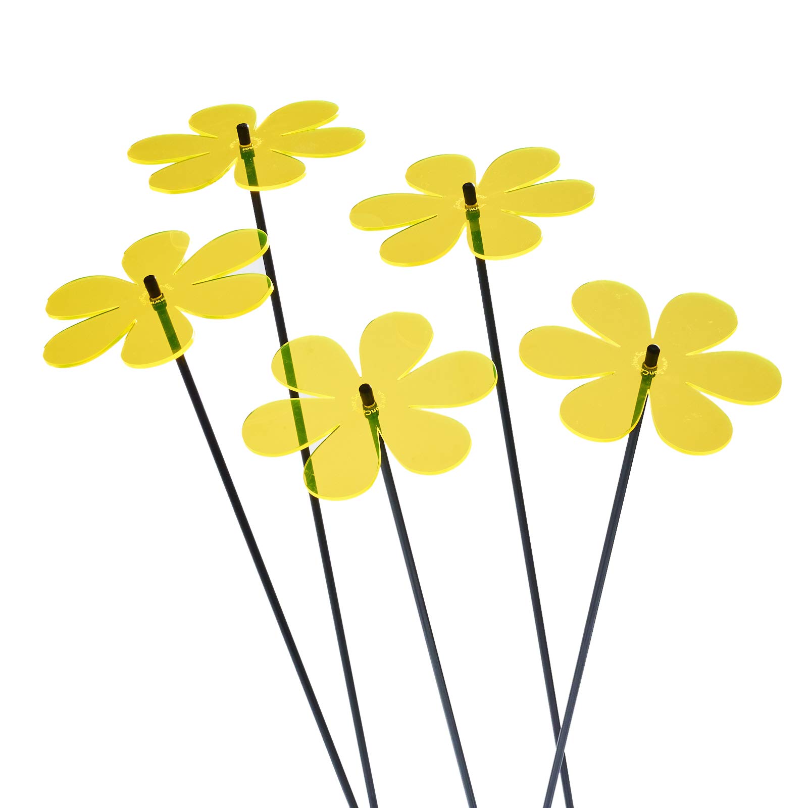SunCatcher Garden Decor Glowing Daisy Set of 5 Large Ornamental Garden Stakes 75cm, 29.5 inch high Outdoor Yard Lovely Gift for Gardener, Colour:Yellow