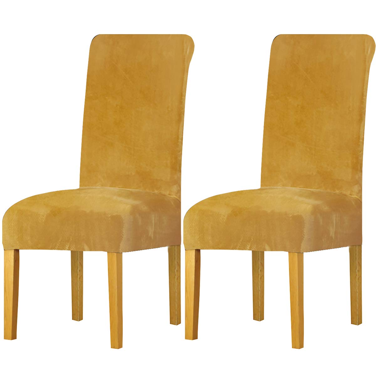 LANSHENG Dining Chair Covers Set of 2, Stretch High Back Chair Seat Protector Slipcovers, Washable Removable Kitchen Chair Covers for Dining Room (Mustard, Set of 2)