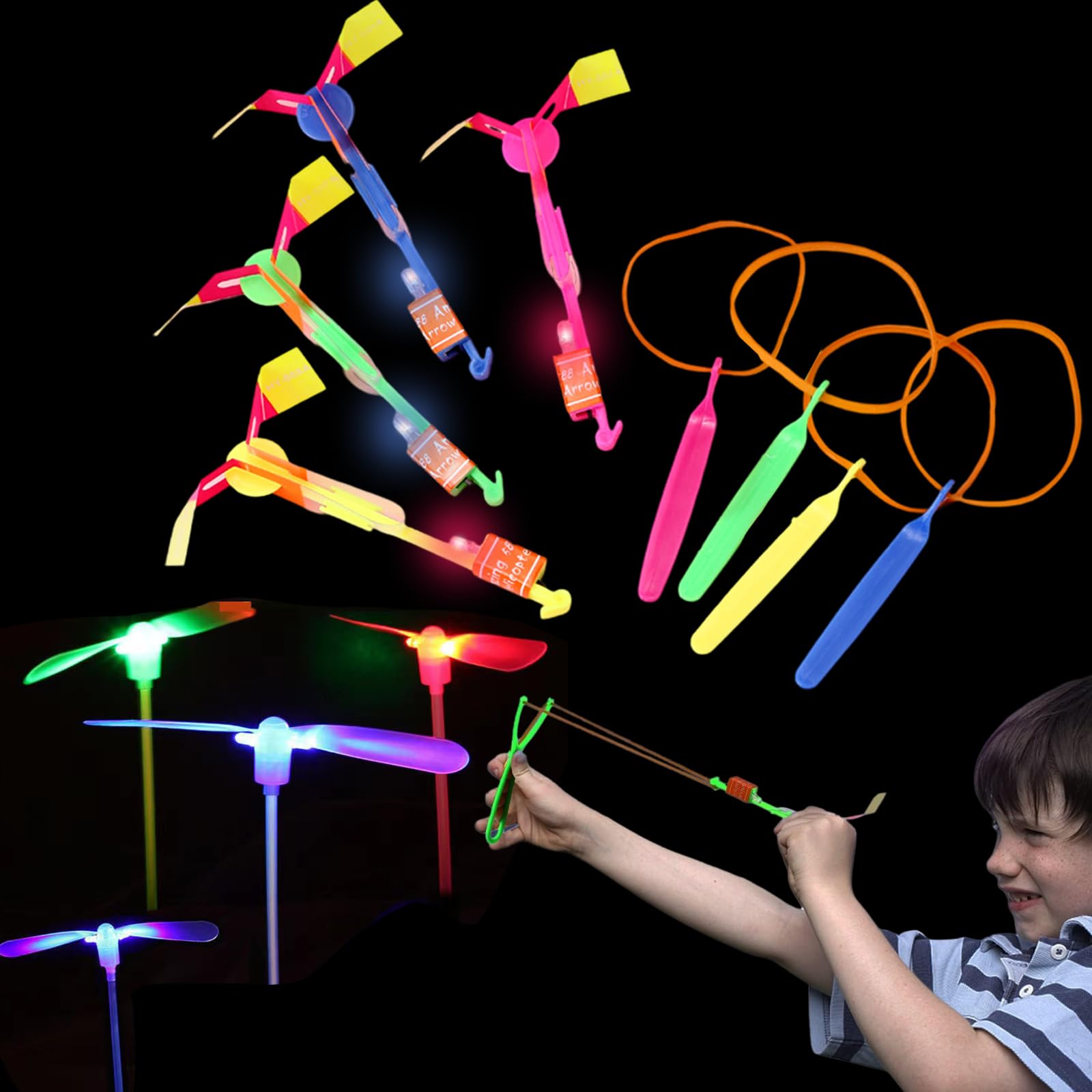 COWANIEE 20 PCS LED Helicopter Catapult, Light Up Helicopter Slingshot, Sky Shooter for Outdoor Game