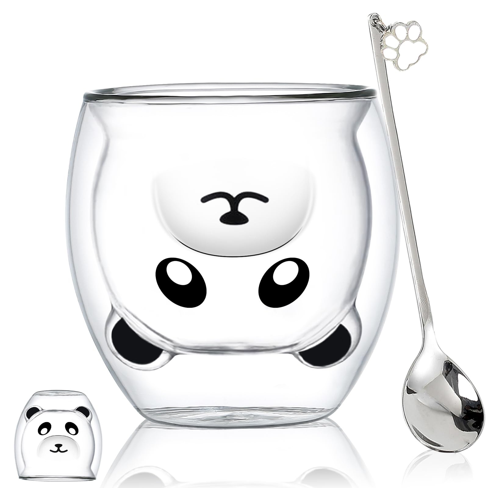 Cute Mugs Glass Double Wall Insulated Glasses Espresso Cup, Coffee Cup, Tea Cup, Milk Cup, Best gift for Office and Personal Birthday (Panda)