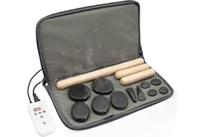 Goodtar Massage Stones Set with Warmer Kit Hot Rocks Bamboo for Massage Hot Stones Massage Warmer Kit with Temperature Control and Carry Bag for Home Use (11 Stones and 3 Sticks) Suitable for Gifting