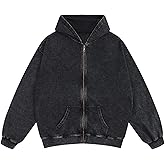 SnowElve Mens Zip Up Hoodie Women Full Zip Hoodies Vintage Acid Wash Oversized Sweatshirts Hooded Sweatshirt Streetwear