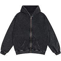 Amazon.com: Bobeutou Mens Zip Up Acid Wash Hoodie Vintage