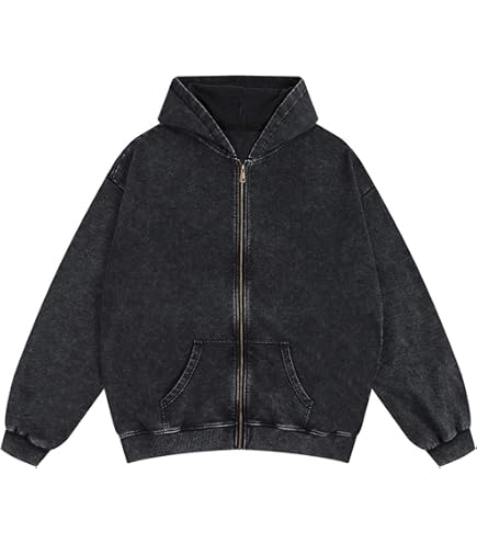Amazon.com: Bobeutou Mens Zip Up Acid Wash Hoodie Vintage