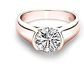 CannyCat 18K Rose-Gold-Plated Silver 2 Carat Moissanite Engagement ring for Women D color VVS1 8 mm Moissanite Rings Half Bezel Set Solitaire Promise Band