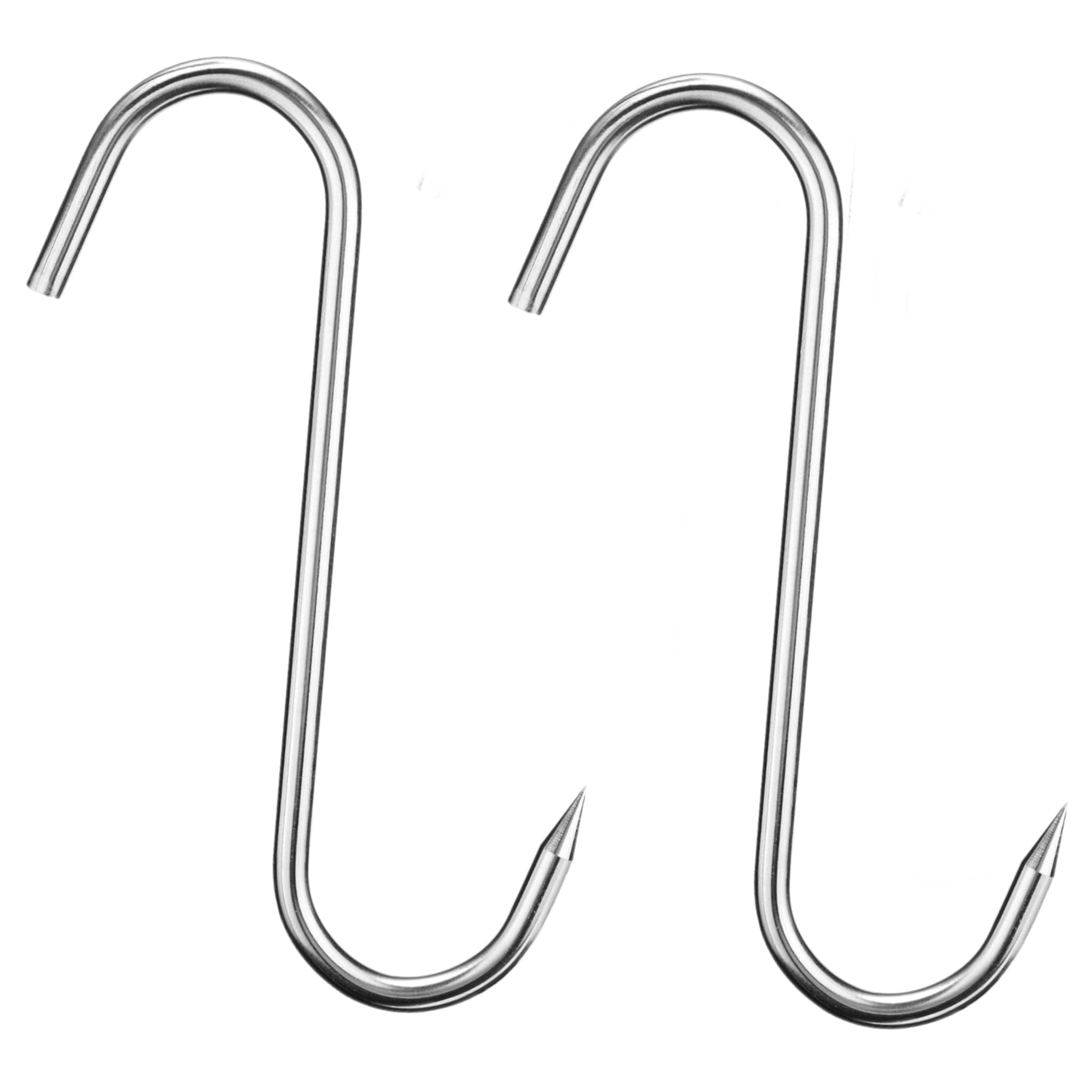 2pc 9" Heavy Duty & Thick ALAZCO Stainless Steel Meat Processing Butcher Hook - Wild Game, Smoking Ribs BBQ Large Fish, Hunting, Carcass Deer Hanging S-Hook Excellent Quality 9mm Thick