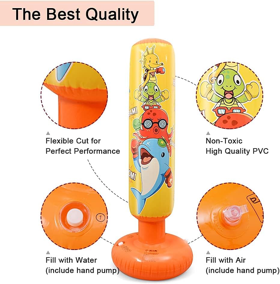 DJAM Inflatable Punching Bag for Kids, Free Standing Kids Boxing Bag to Exercise and Stress Relief in Children, Gifts for Girl 3-12 48 in : Sports & Outdoors