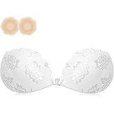 KSang Backless Strapless Bra for Push Up, Lace Padded Adhesive Invisible Sticky for Women and Wedding Dress