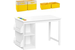 RiverRidge Kids Art Activity Table with 4 Yellow Storage Bins & Book Racks - Versatile Kids Desk & Sensory Table with Cubbies