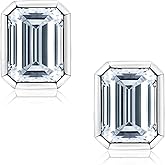2Carat 6 * 8mm Total Emerald Cut Cubic Zirconia CZ Earrings Stud,18K White Gold Plated 925 Sterling Silver Bezel Set Studs for Women & Men