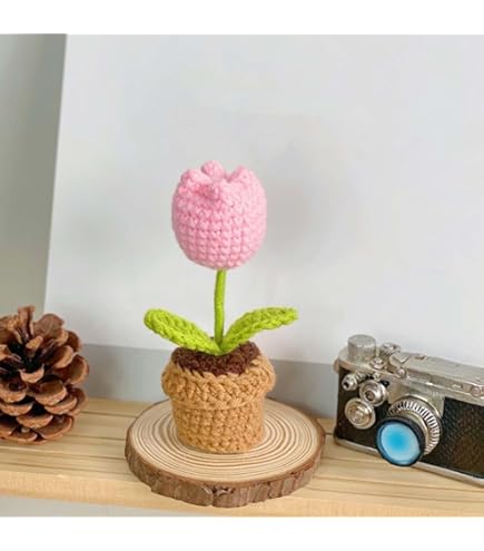 Flor De Ganchillo Hecha A Mano, Flor Tejida Hecha A Mano, Mini Decoración De Flores De Punto En Maceta, Flor Tejida A Mano Para El Día De San Valentín Girasol