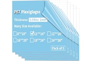 Gdhwxcl 5 Pack 11x14"" PET Sheets 0.04"" Thick PET Plexiglass Sheets Panels for Photo Frames, Poster Frames, Signs, Railing Guards, Pet barriers, DIY Craft Projects