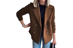 Womens Wool Blend Blazer Knit Sleeves Double Breasted Lapel Collar Pockets Blazer Suits Fall Outfit Coat Work Slim Fit