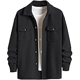 ZAFUL Men's Checked Plaid Color Block Flap Pocket Woolen Turn Down Collar Unisex Coat Long Sleeve Jacket