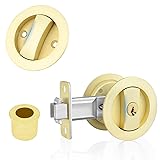 Round Pocket Door Lock with Keys Brushed Gold