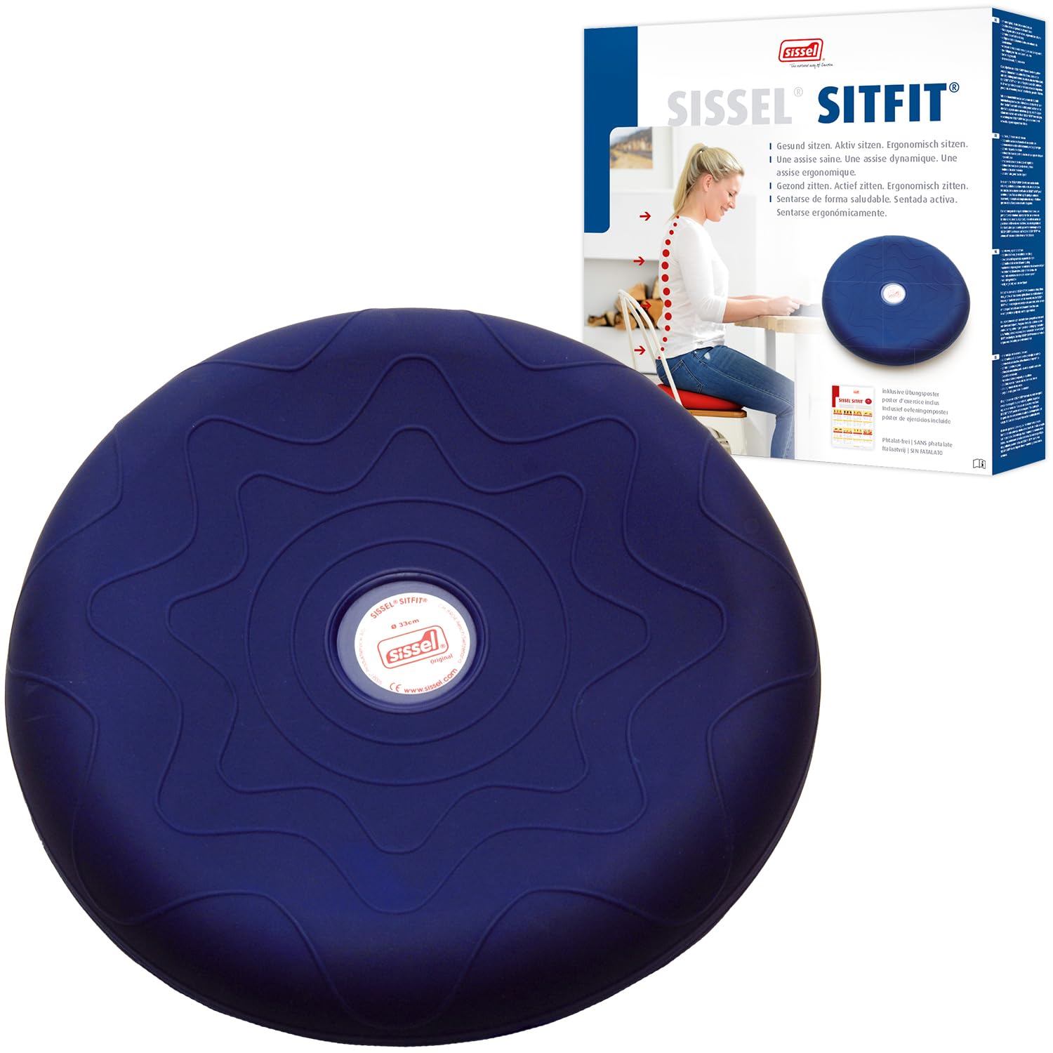 SISSEL® SITFIT® Active Sitting Cushion Blue – Air-Filled Dynamic Seat Pad for Posture Support, Core Activation & Back Relief – Includes Pump, 33 cm