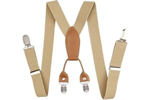 CINNY STORE Kids Suspenders, Cinny Elastic Solid Color 1" Suspender with 4 Metal Clips