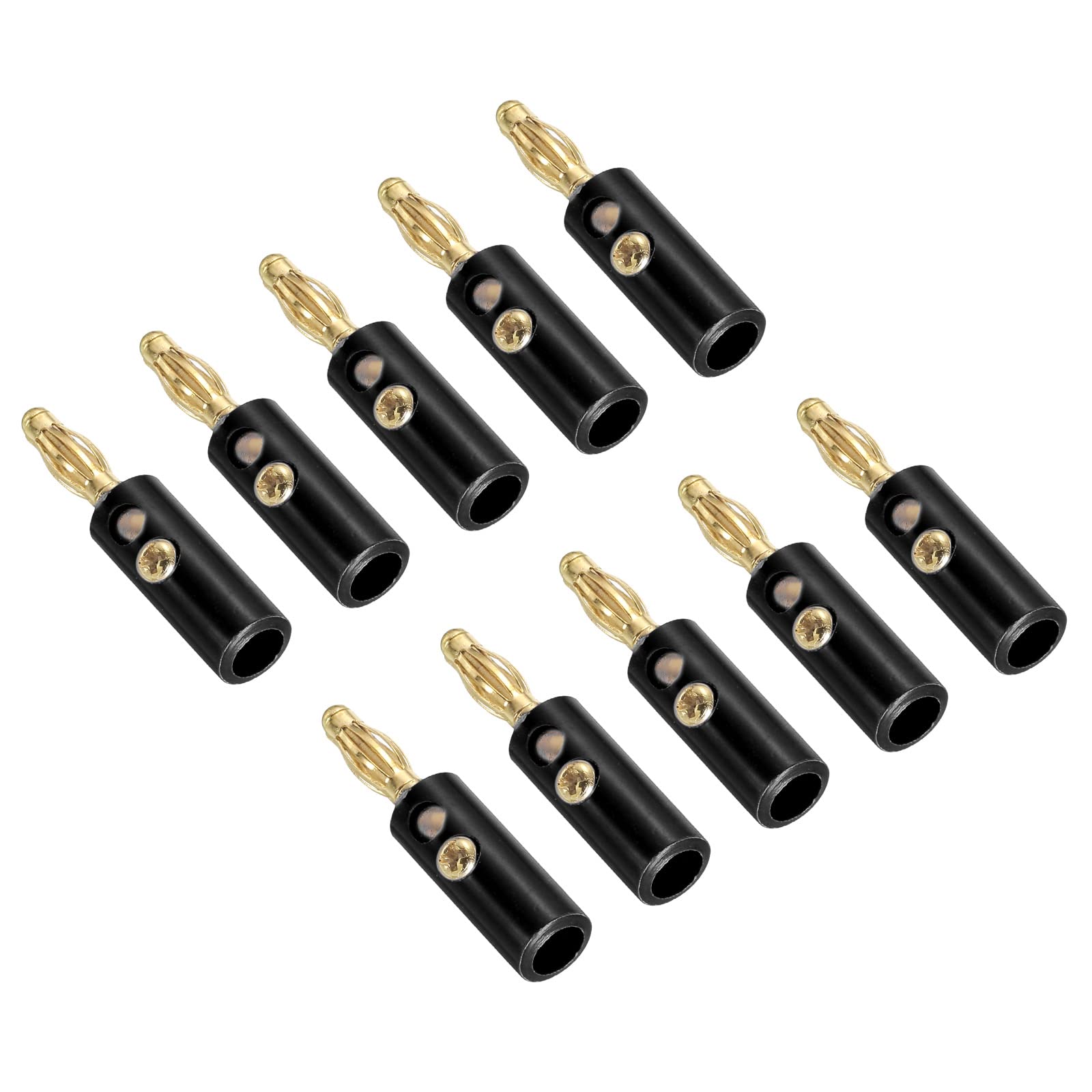 PATIKIL 10 Pack Banana Plugs Connector Screw Type Speaker Banana Plugs 4mm Gold-Plated Alloy Black for Speaker Wires, Sound Systems, Video Receivers, Home Theater