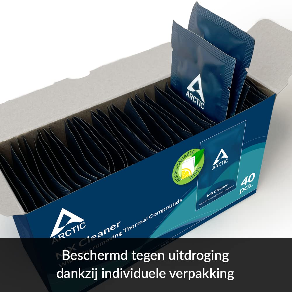 ARCTIC MX Cleaner (40 pieces) - Cleaning wipes for removing thermal paste, 11.5 x 11.5 cm, biodegradable